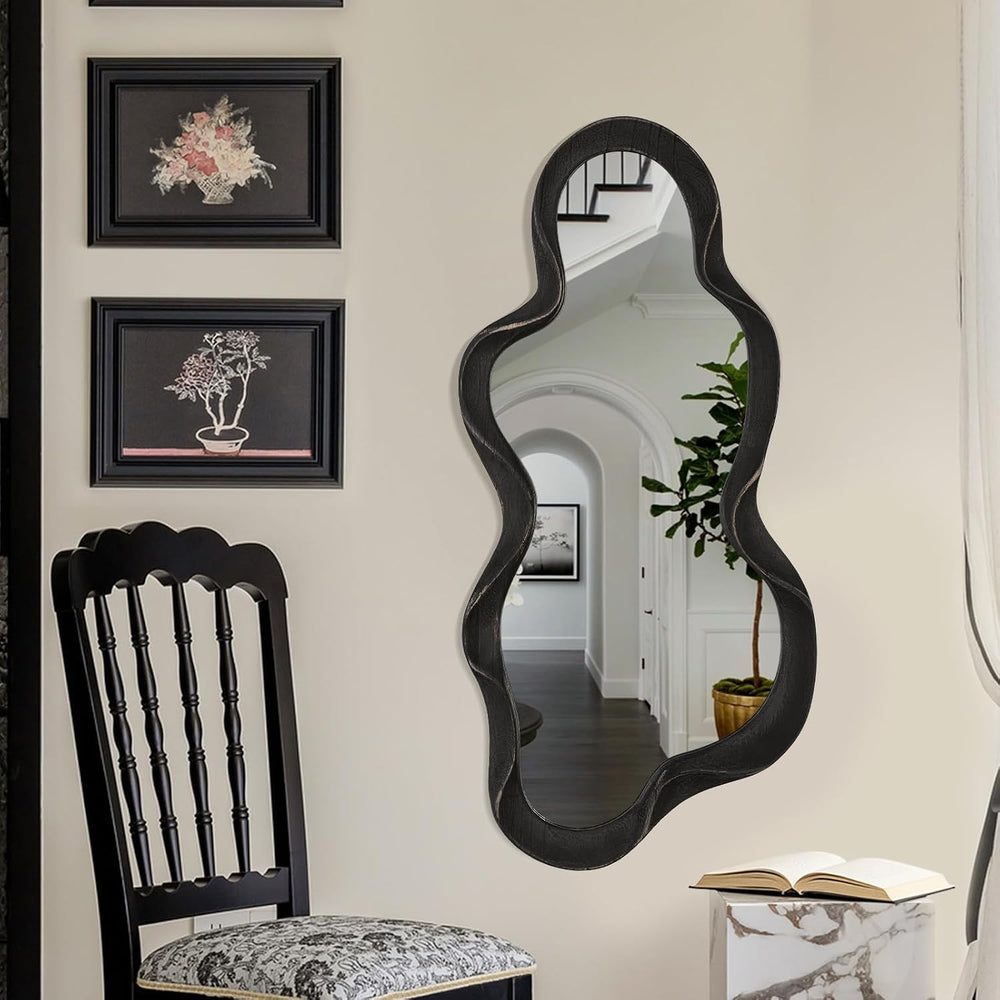Large Asymmetrical Mirror Irregular Modern Cloud Wall Mirror Wood Frame Uniqu...