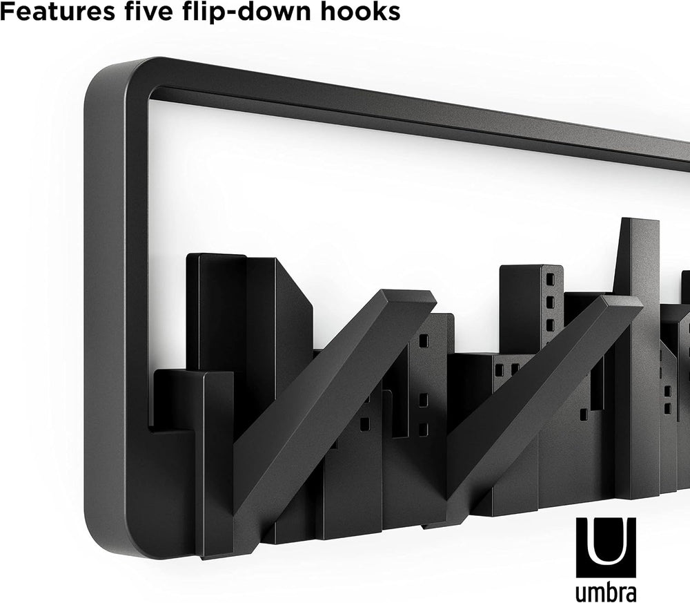 Umbra Skyline Coat Rack, Wall Mounted, 5 Retractable Hooks, Black