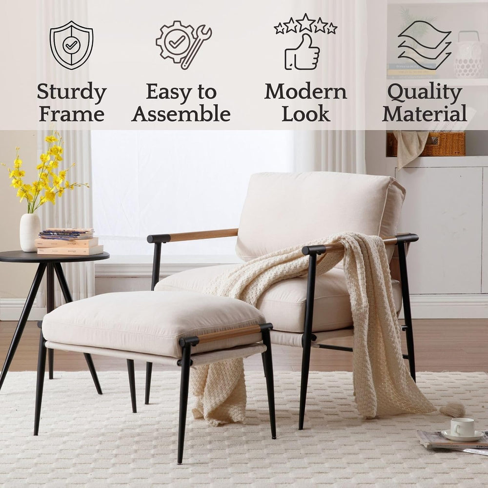 LukeAlon Beige Chenille Accent Chairs Set of 2 Modern Bedroom Chairs