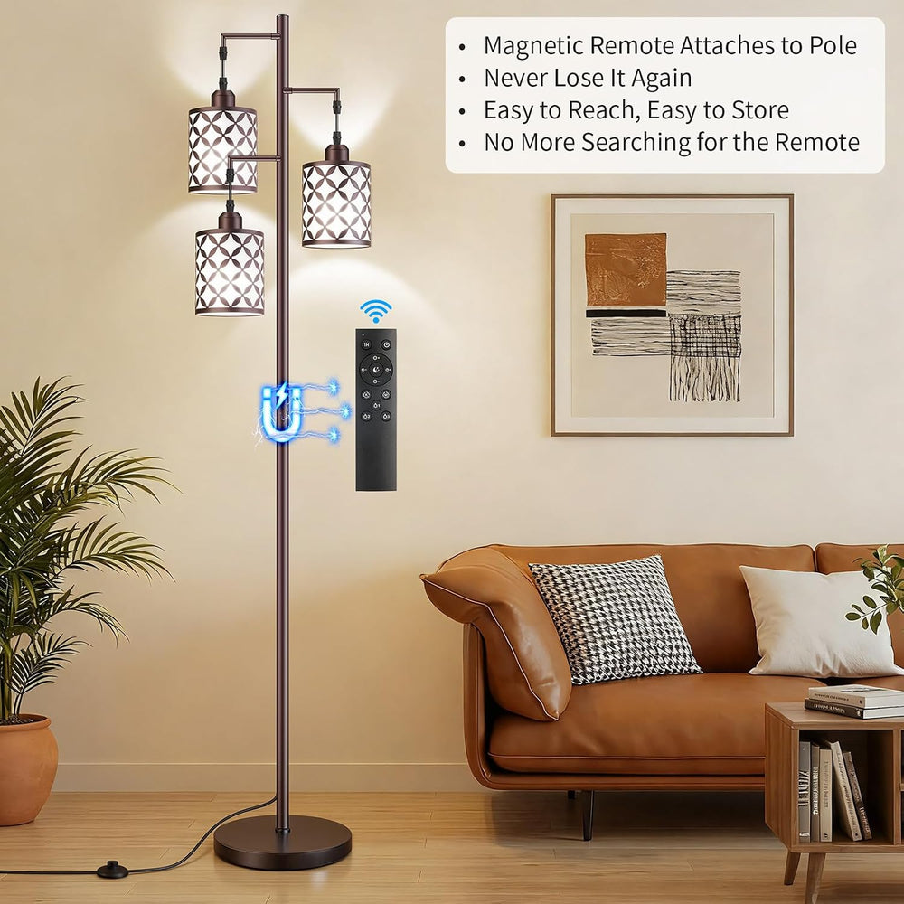 72" Dimmable Floor Lamp with Remote & Timer, Industrial Farmhouse Ru...