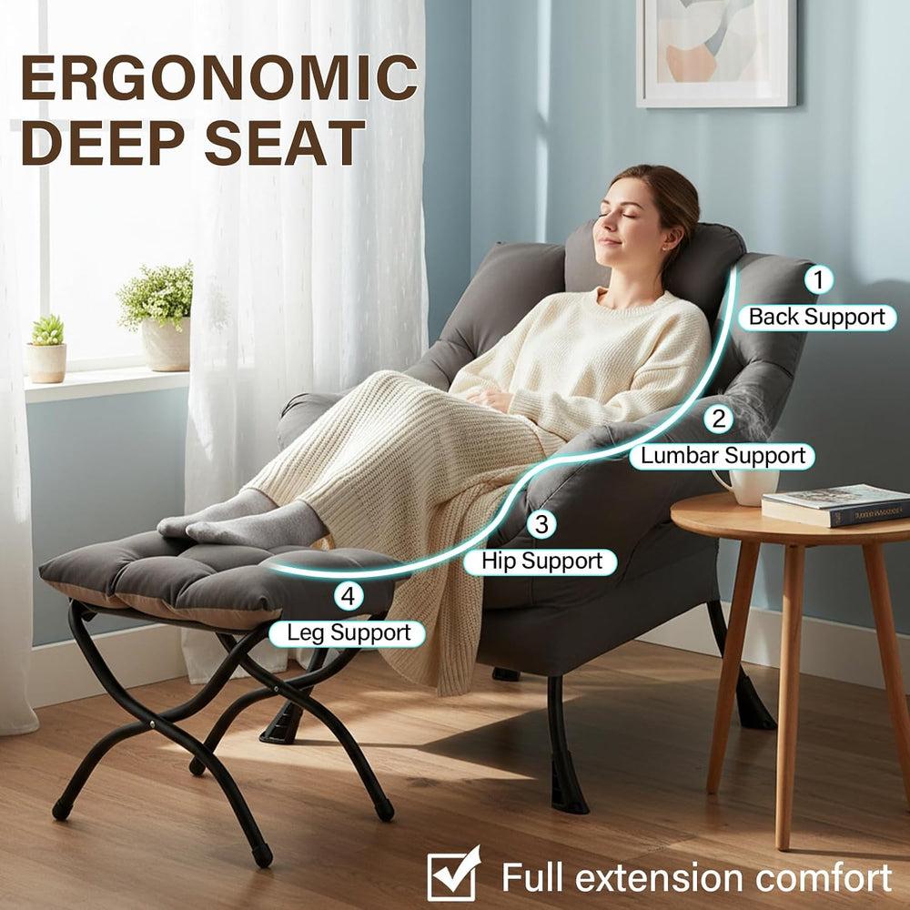 Welnow Lazy Chair with Ottoman, Reading Chair with Footrest,Soft Gray