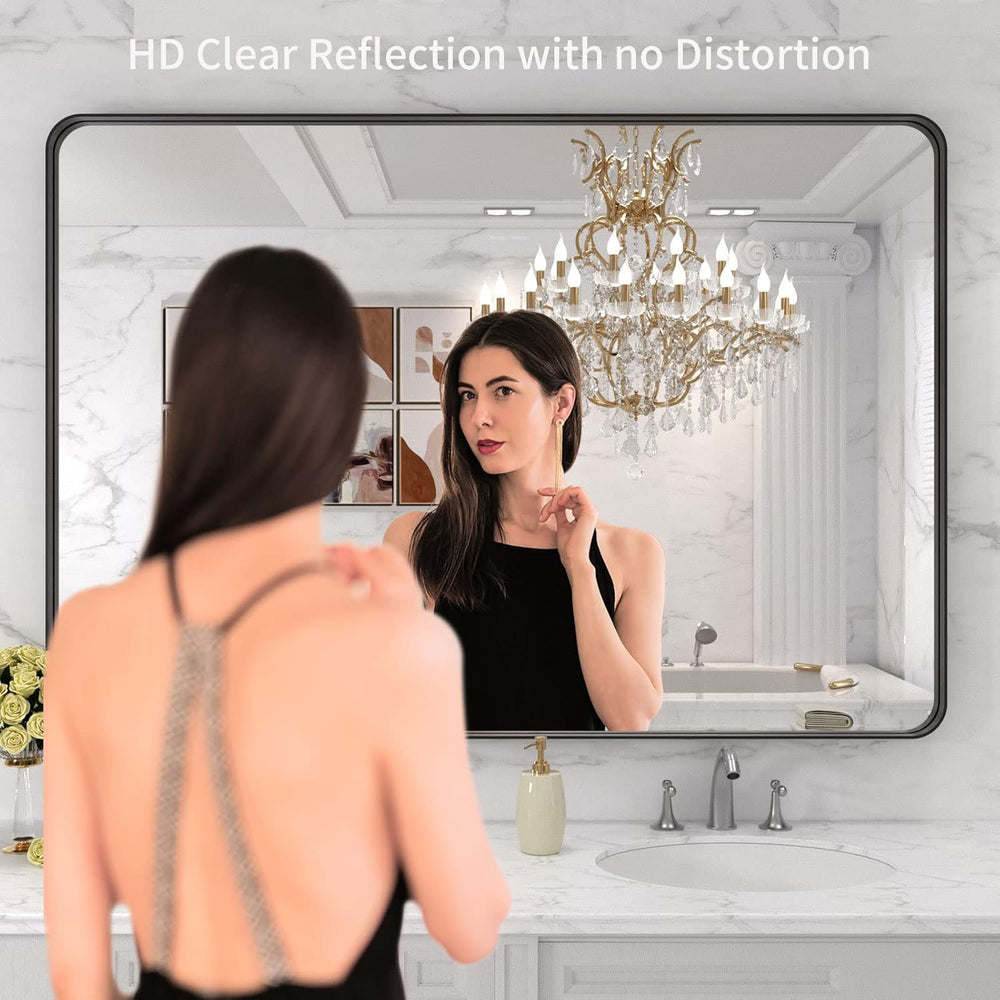 LOAAO 48X32 Inch Black Metal Framed Bathroom Mirror for Wall, Matte Black Bat...