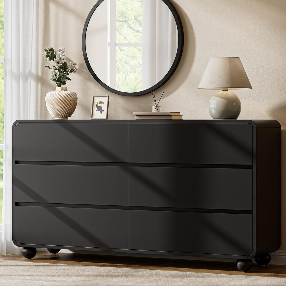Lulive 6 Drawer Dresser for Bedroom, 55" Wide Chest of Drawers, Black