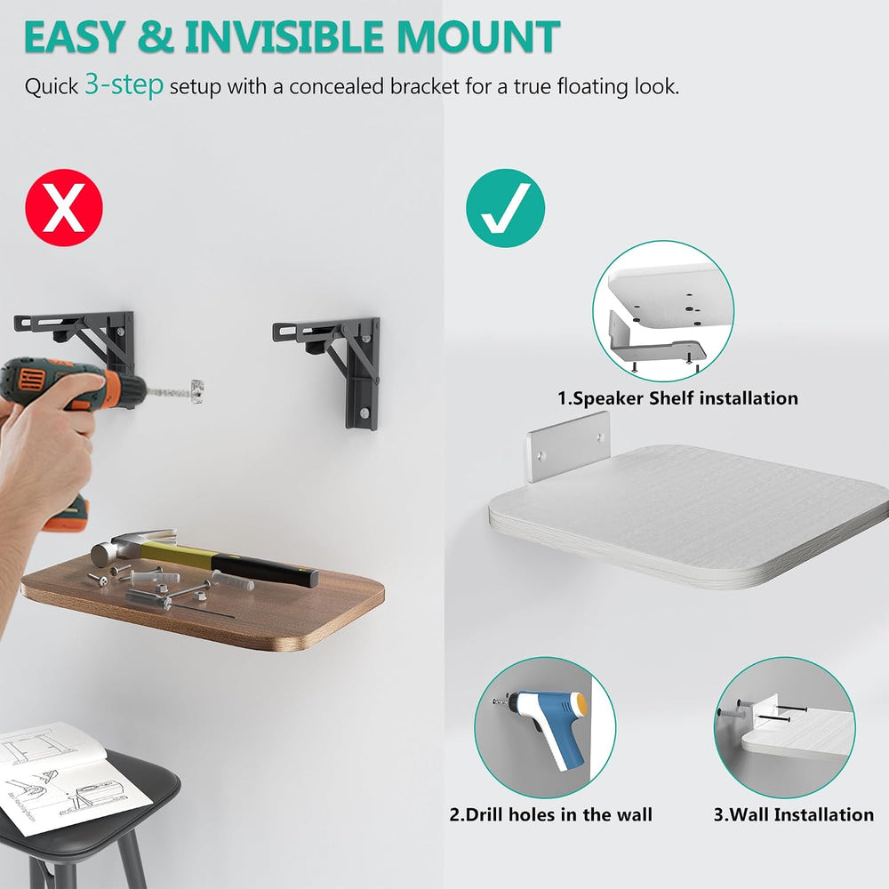WALI Surround Sound Speaker Wall Mount, 1 Pair Heavy Duty Floating Shelf
