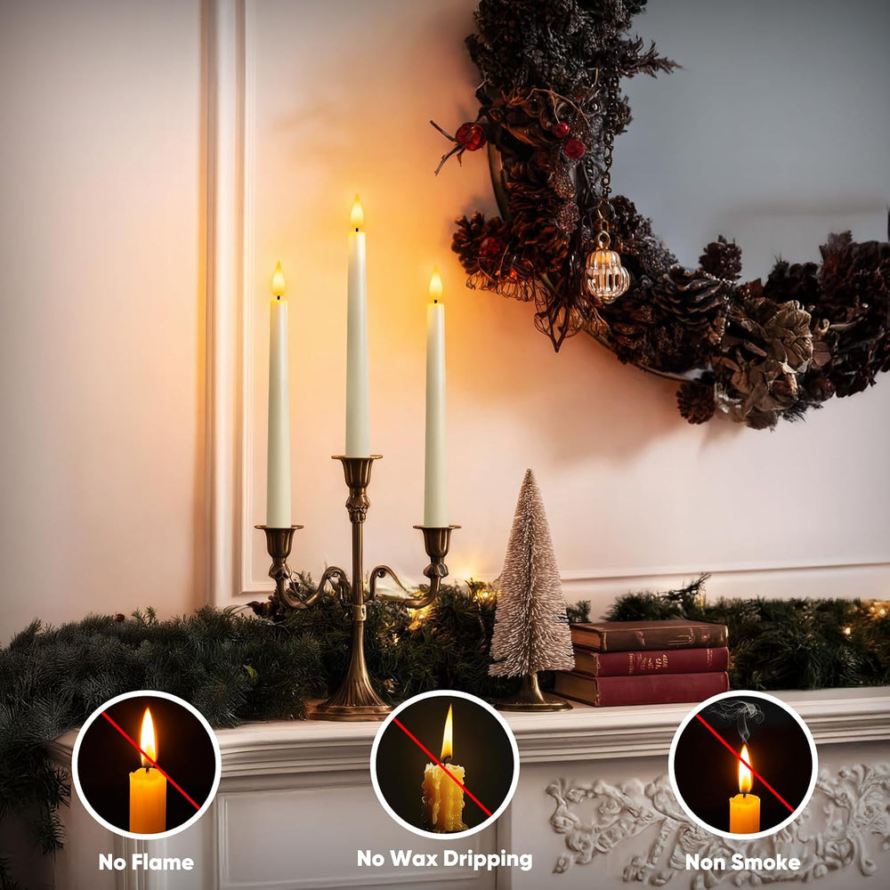 12 Pcs Flameless Taper Candles with Remote, Timer, Plastic Battery Operated W...