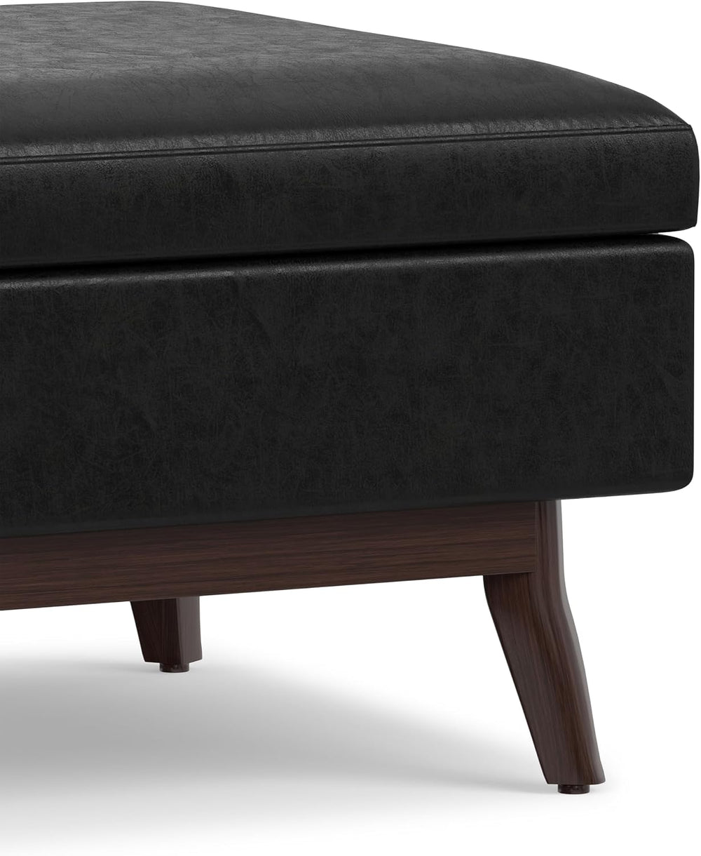 SIMPLIHOME Owen 34" Wide Vegan Leather Rectangle Lift Top Ottoman in Black