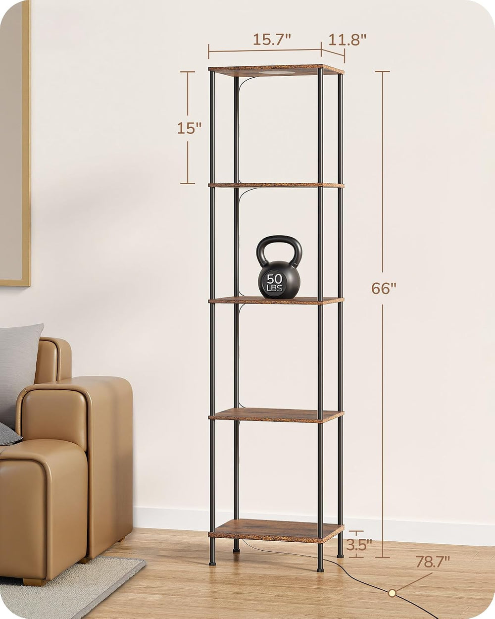 EDISHINE RGBW Floor Lamp with 5-Tier Display Shelves, Remote Control