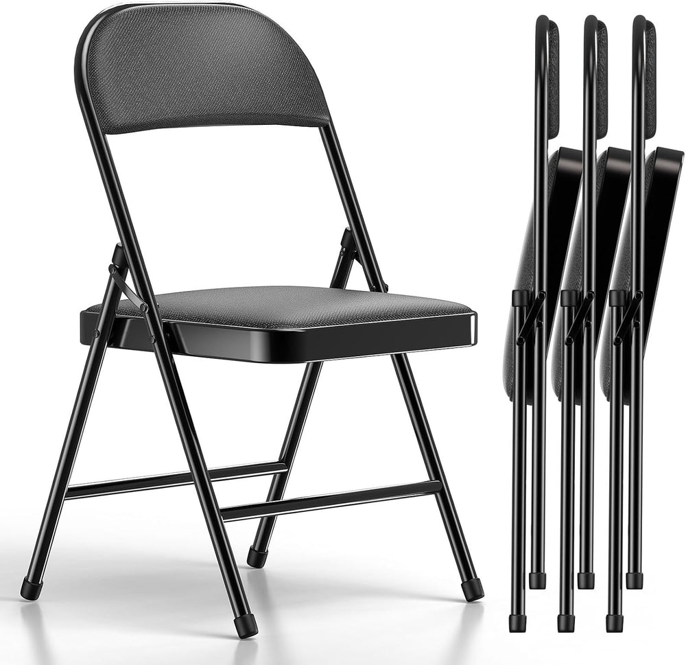 Nazhura 4 Pack Folding Chairs, Fabric Dining Chair Set with Padded Cushion an...