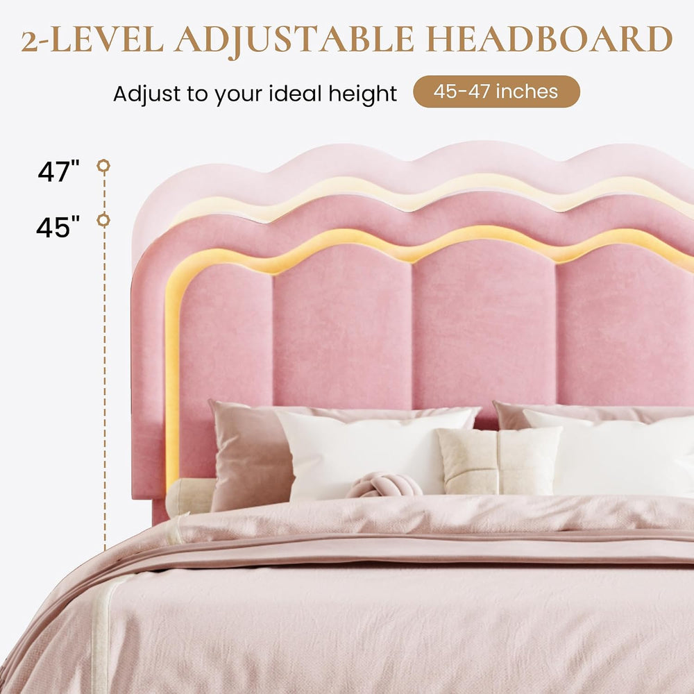 SHA CERLIN Queen Size Bed Frame with LED Lights and Storage Drawer, Pink