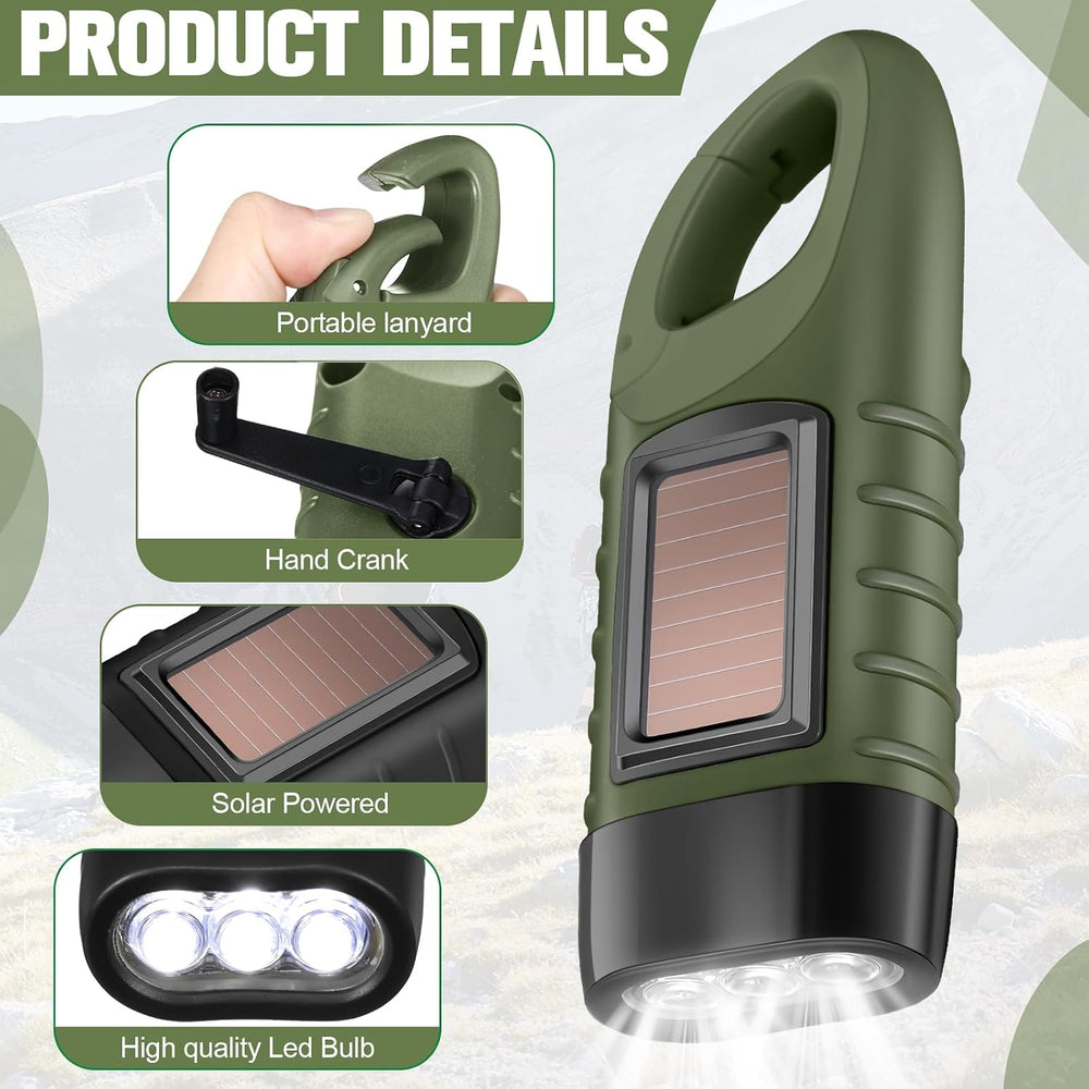 Mudder 6 Pack Hand Crank Flashlights Solar Powered Flashlight, Green,Black
