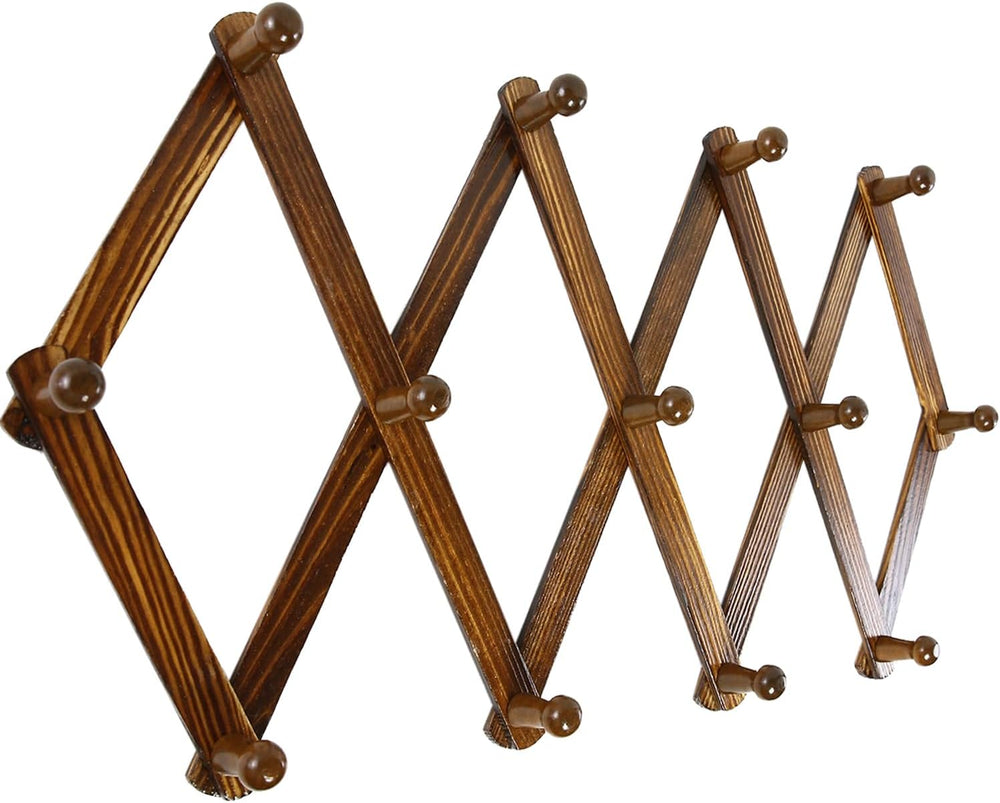 AMAPON Accordion Wall Hanger Expandable Coat Hat Rack 13Peg (Walnut) 2 Pack