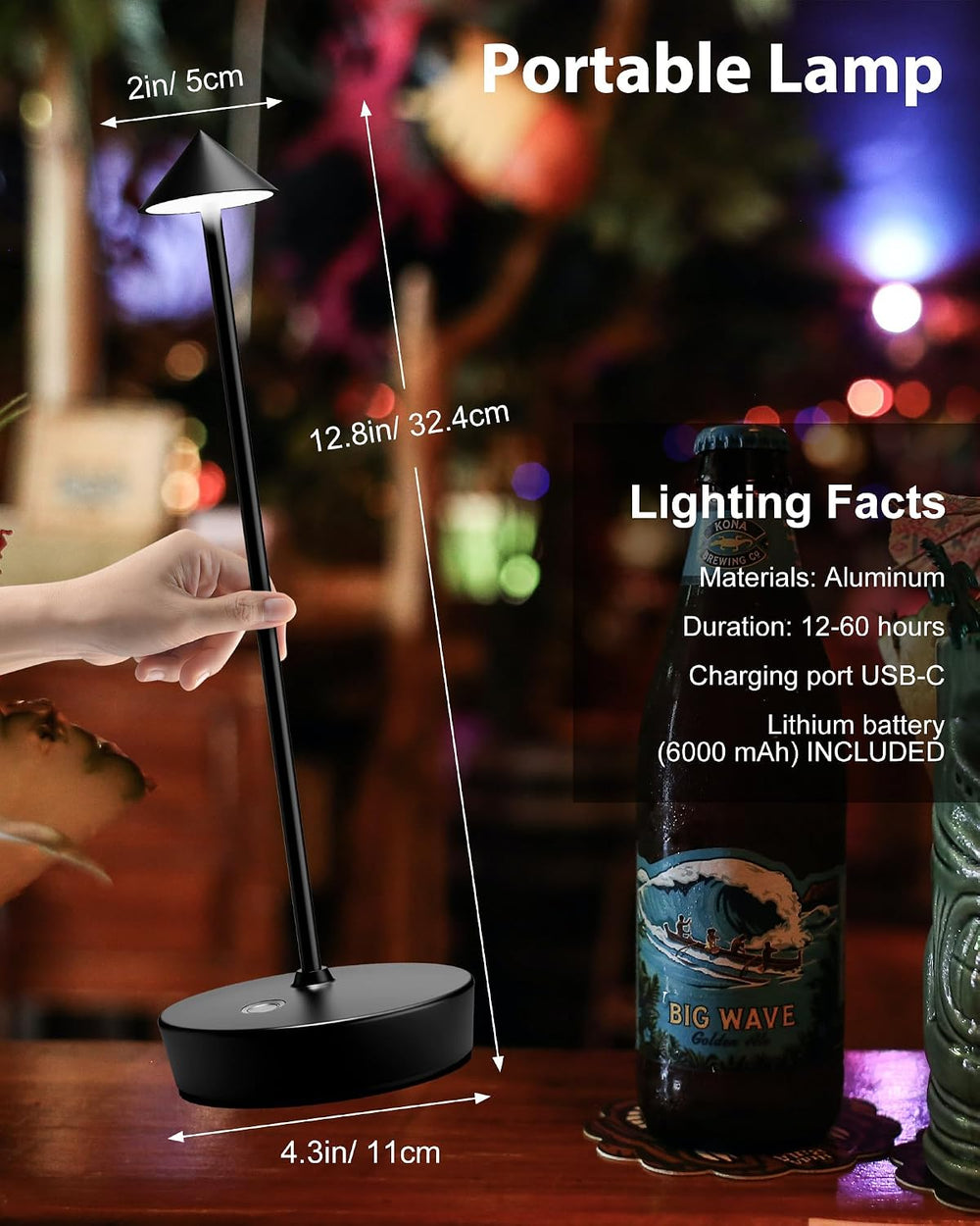 LED Cordless Rechargeable 6000mAh Battery Outdoor Table Lamp