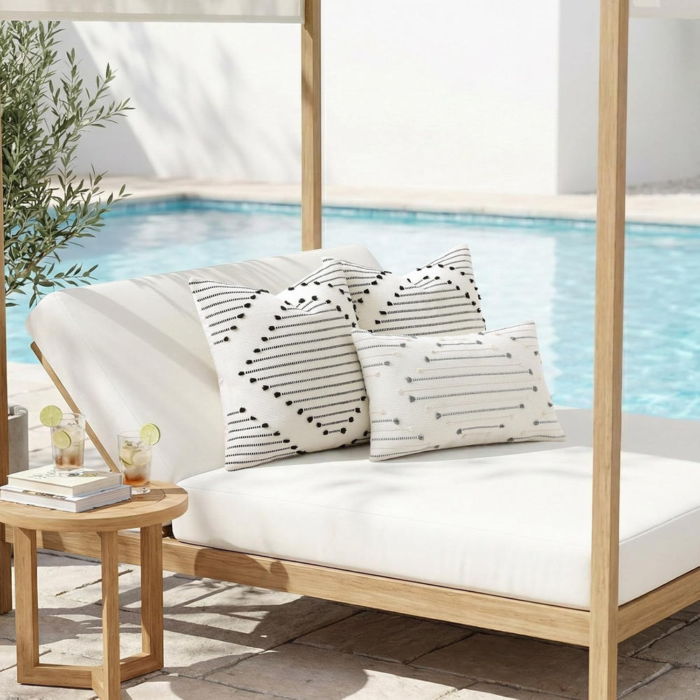 Mecatny Boho Outdoor Throw Pillow Covers 12x20 Set of 2 Black & Cream White