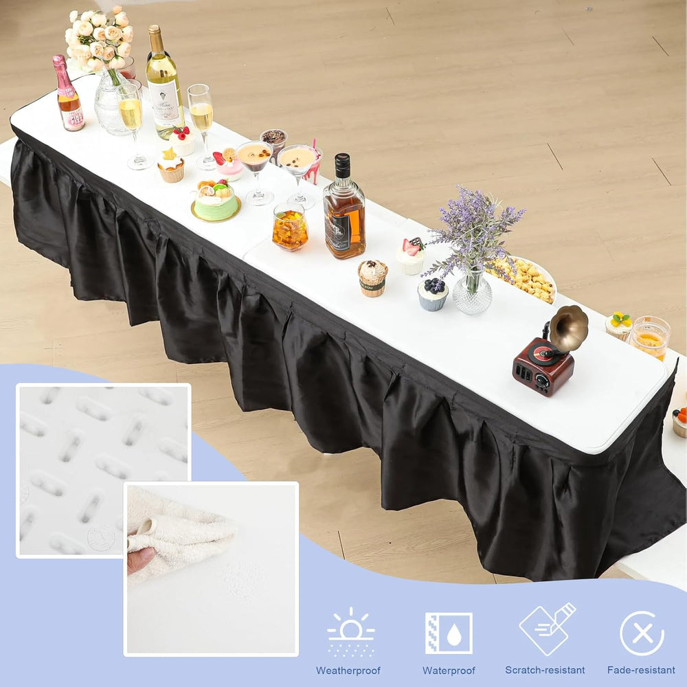 Vercraft Portable Bar Top Riser Tables with Skirt, Black Skirt, 6 ft, White