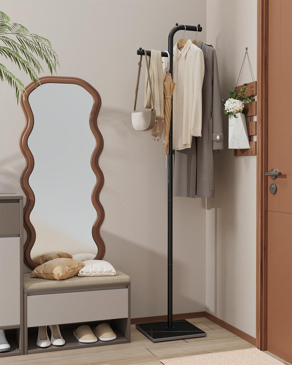 Coat Rack Freestanding, Small Clothes Rack, Black, 68.9 In High