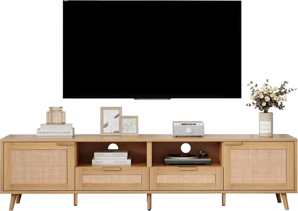LUMISOL Rattan TV Stand for 85''+ TV, Mid Century Modern Entertainmen...