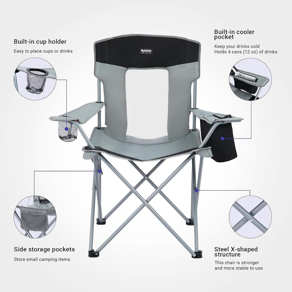 Byliable Folding Camping Chairs, Portable Lightweight Lawn Camp Chair, Gray