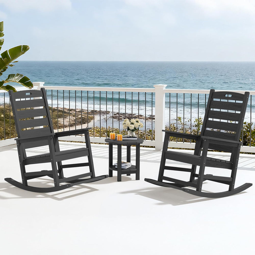SERWALL 2-Pc Rocking Chair Set with Footboard, HDPE, 350lbs Cap, Gray