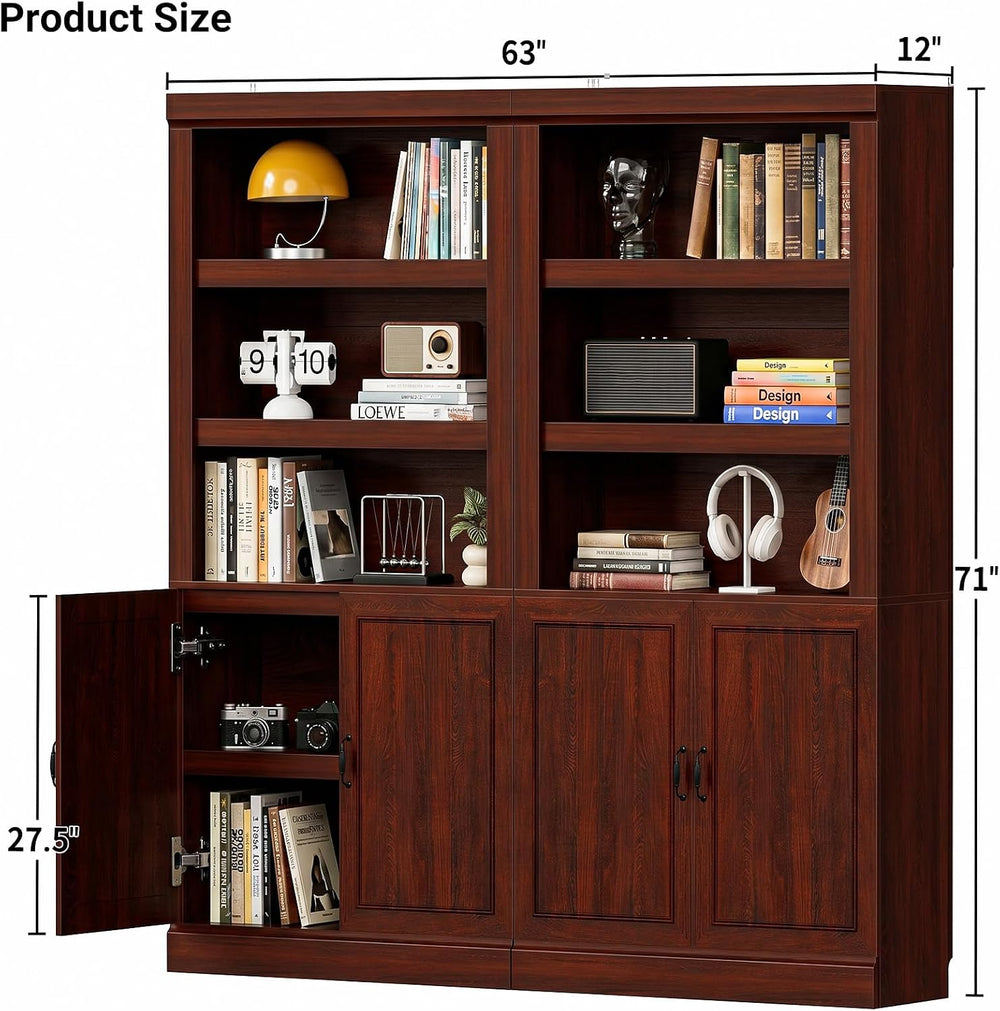 Unikito 71" Tall Bookshelf with Doors and Adjustable Shelves, 2 Pack