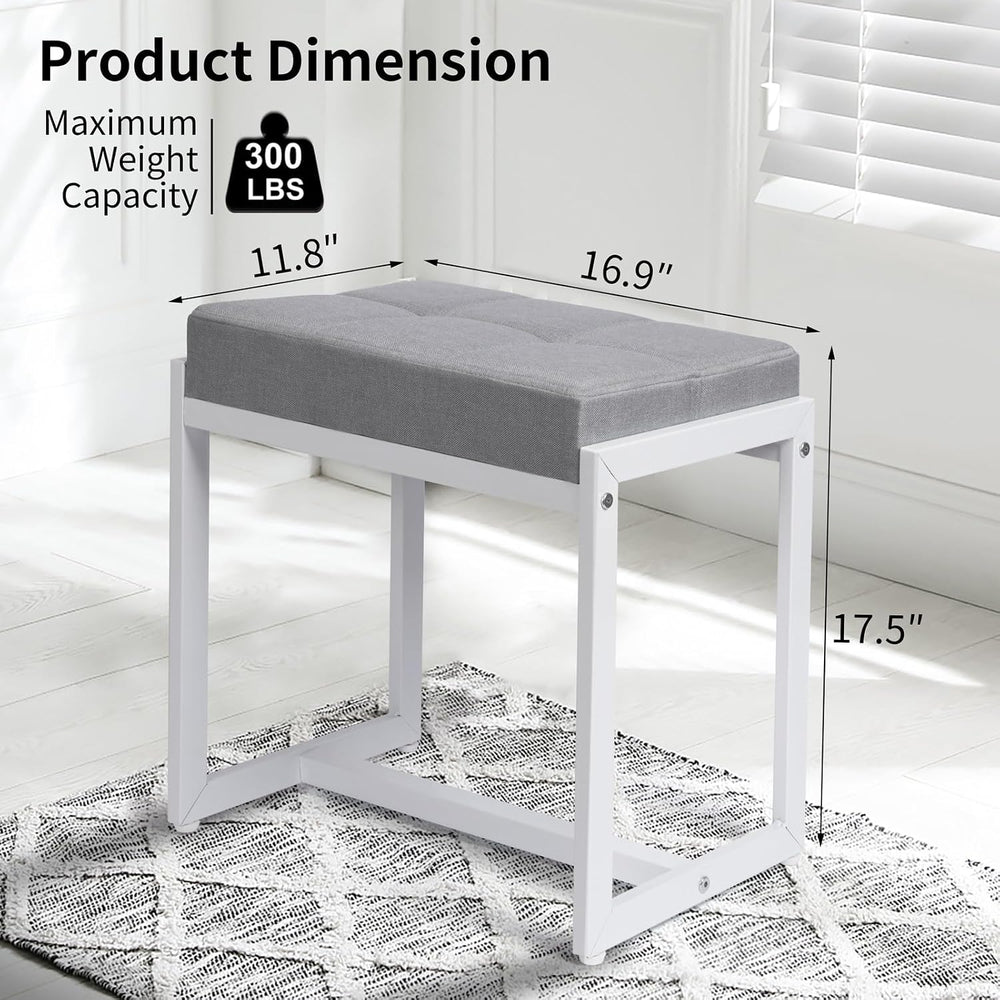 Vanity Stool, Vanity Chair Stools for Makeup Room, Square Linen Makeup Stool ...