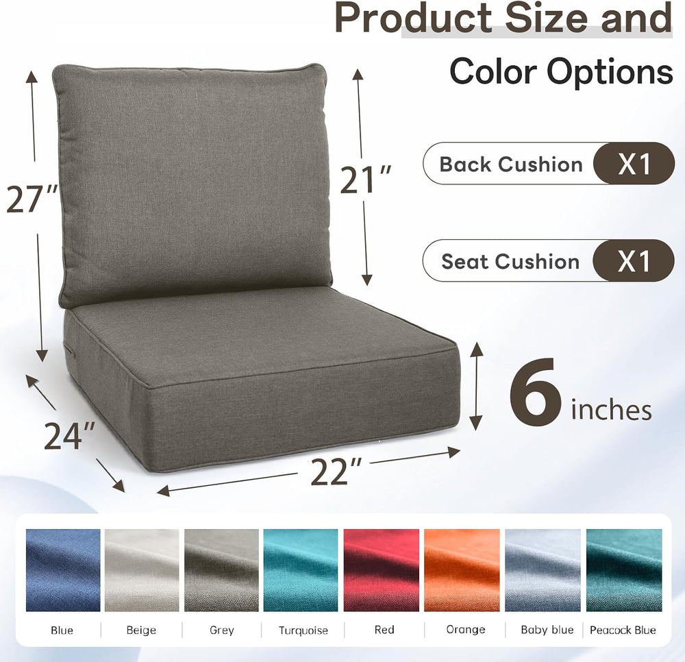 Luxury Outdoor Seat Cushion Set-22 x 24 x 6 Inch Outdoor Chair Cushions with ...