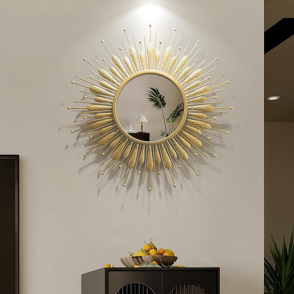 24" Sun Mirror Living Room Sunburst Gold Wall Mirror Flower Design