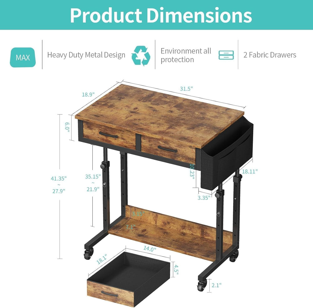 Small Portable Standing Rolling Desk - 32 Inch Adjustable Mobile Stand Up Tea...