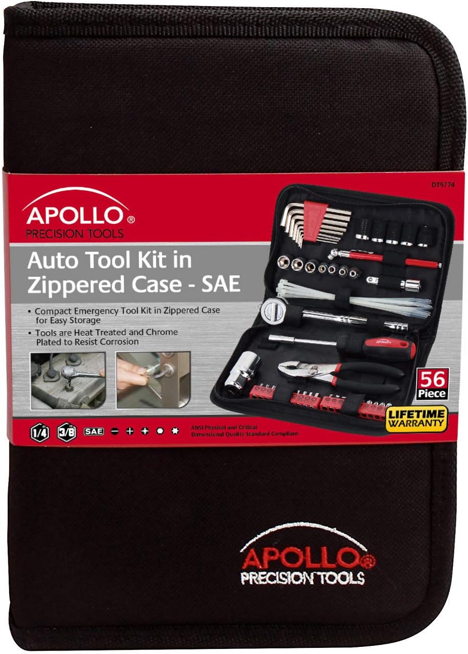 Apollo Tools 56 Piece Compact SAE Auto Tool Set, Red DT9774