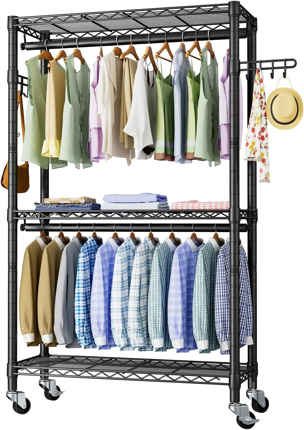 Golpart Heavy Duty Rolling Clothes Rack Wheels Portable Metal Garment Rack
