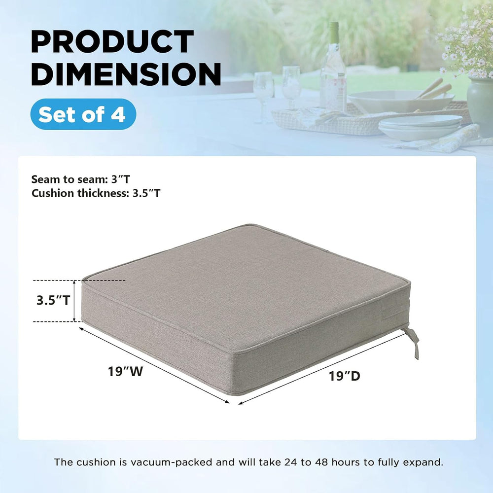 19 x 19 Inch Sunbrella Outdoor Chair Cushions with Tie Straps, Set of 4 Thick...