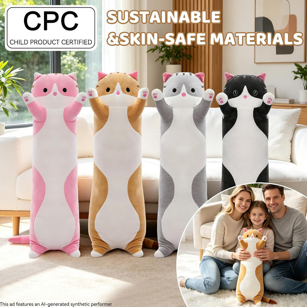 Cute Long Cat Plush Body Pillow, Soft Stuffed Animals 35.4 Inch