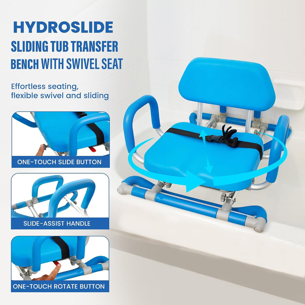 Platinum Health HydroSlide Sliding Shower Chair Swivel Seat for Bathtub, Soft...