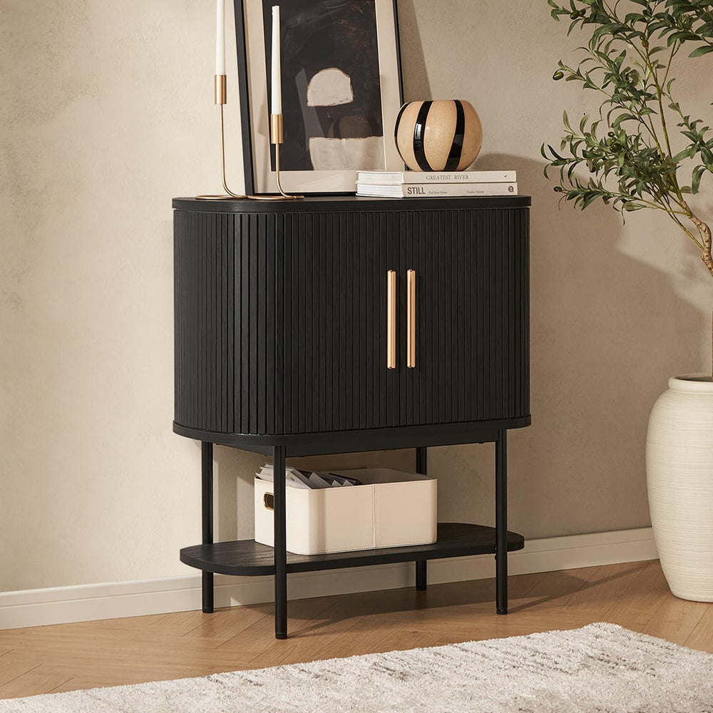 mopio Quin Storage Cabinet, Sideboard, Console Table, Fluted (Black)