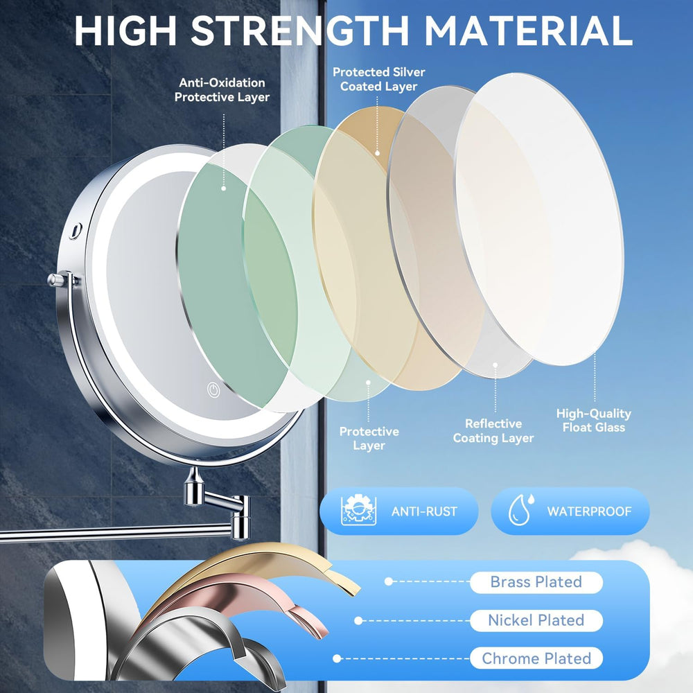 Auxmir 10″ 5000mAh 1X/30X Wall Mounted Lighted Magnifying Makeup Mirror