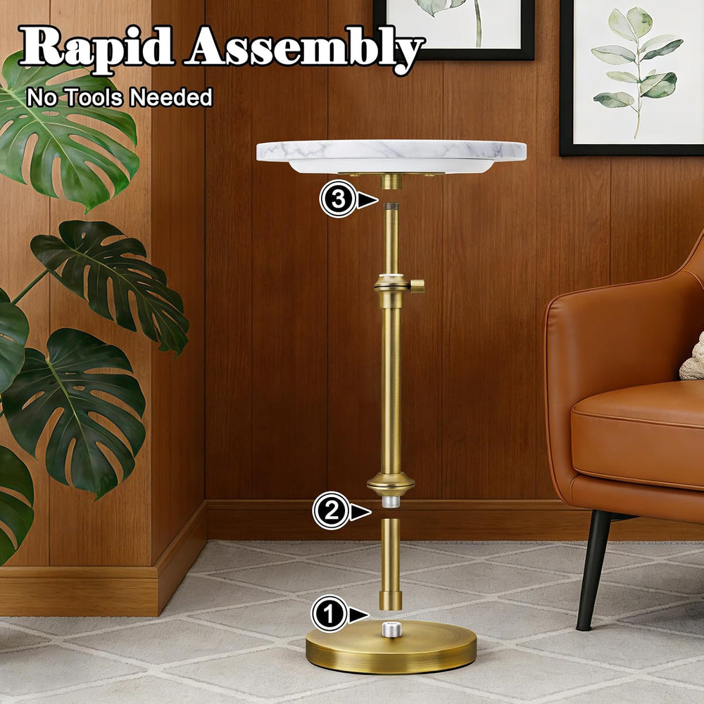 MILPROX Adjustable Height Natural Marble Drink Table,11 x 11 x 22-30 Inch