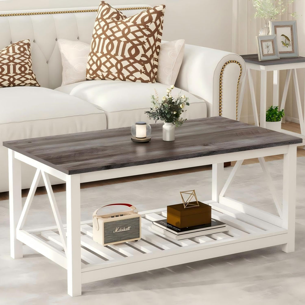 Coffee Table with Storage Small White Farmhouse Coffee Table for Livingroom