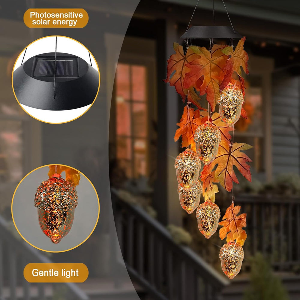 Solar Acorns Wind Chimes for Outside,Oak Leaves Danglers Mobile Lights
