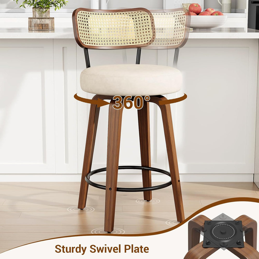 YaFiti 26" Bar Stools Set of 2 with Rattan Backs, Cream White
