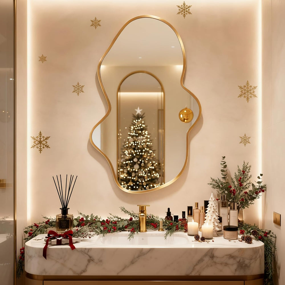 Irregular Wall Mirror, Asymmetrical Gold Bathroom Wavy Mirror
