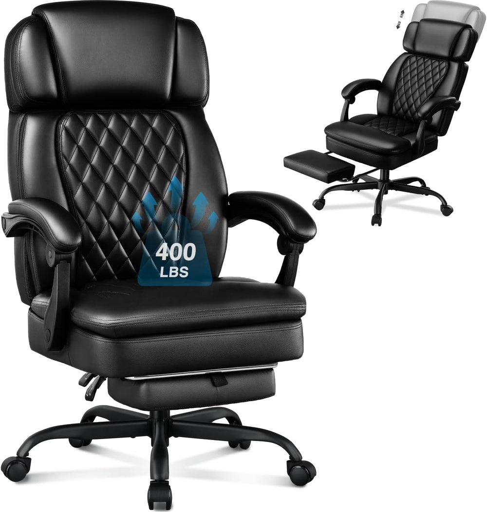 400lbs Executive Office Chair with Foot Rest for Heavy People, Ergonomic Big ...