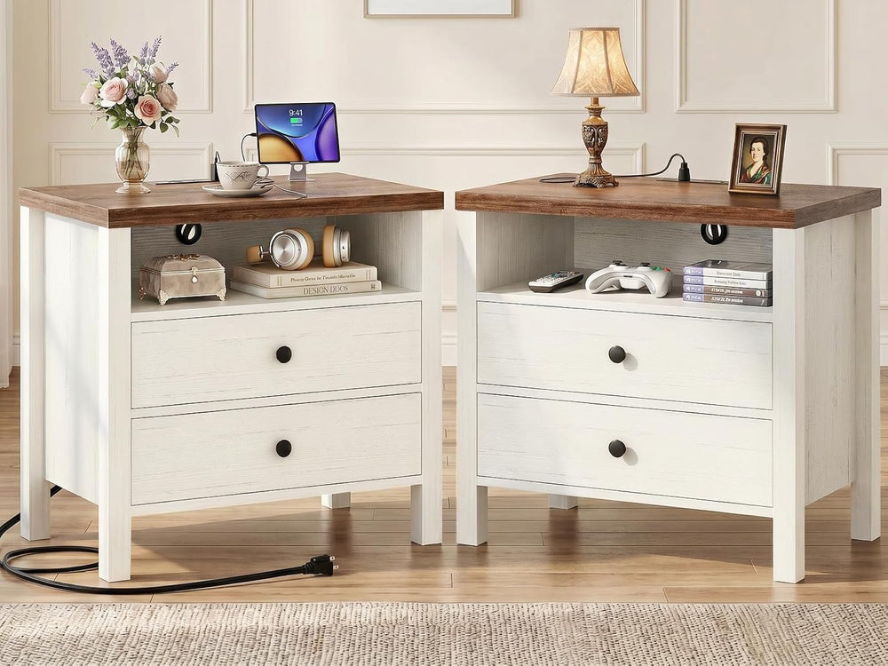 Aheaplus Nightstands Set of 2, 2 Drawers Night Stand with Charging Station