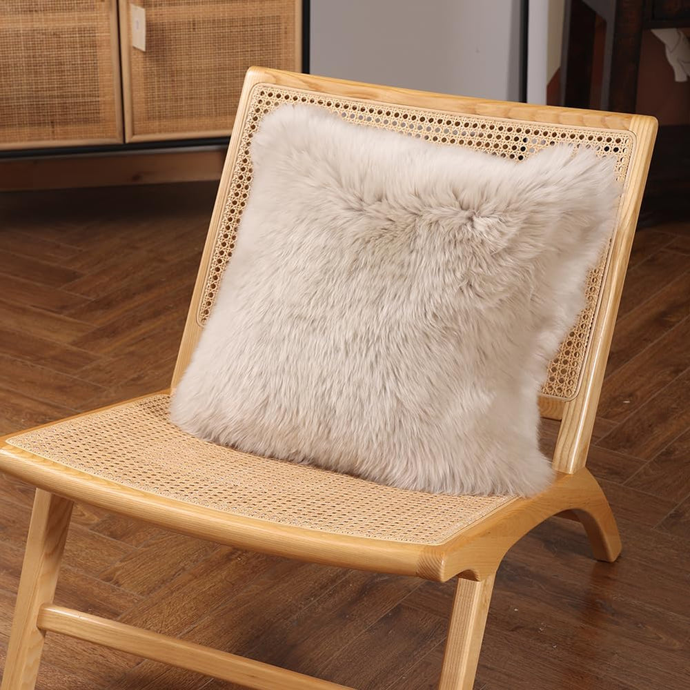 LLB Genuine Sheepskin Throw Pillow Covers Fluffy Decorative Square Couch Pill...