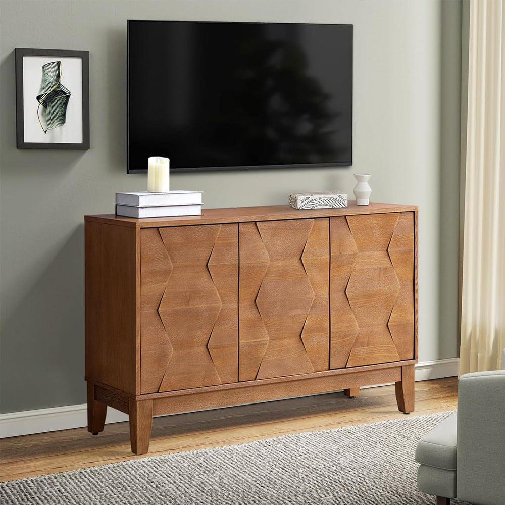 HULALA HOME Modern Kitchen Buffet Cabinet Storage Sideboard with 3D Geometric...