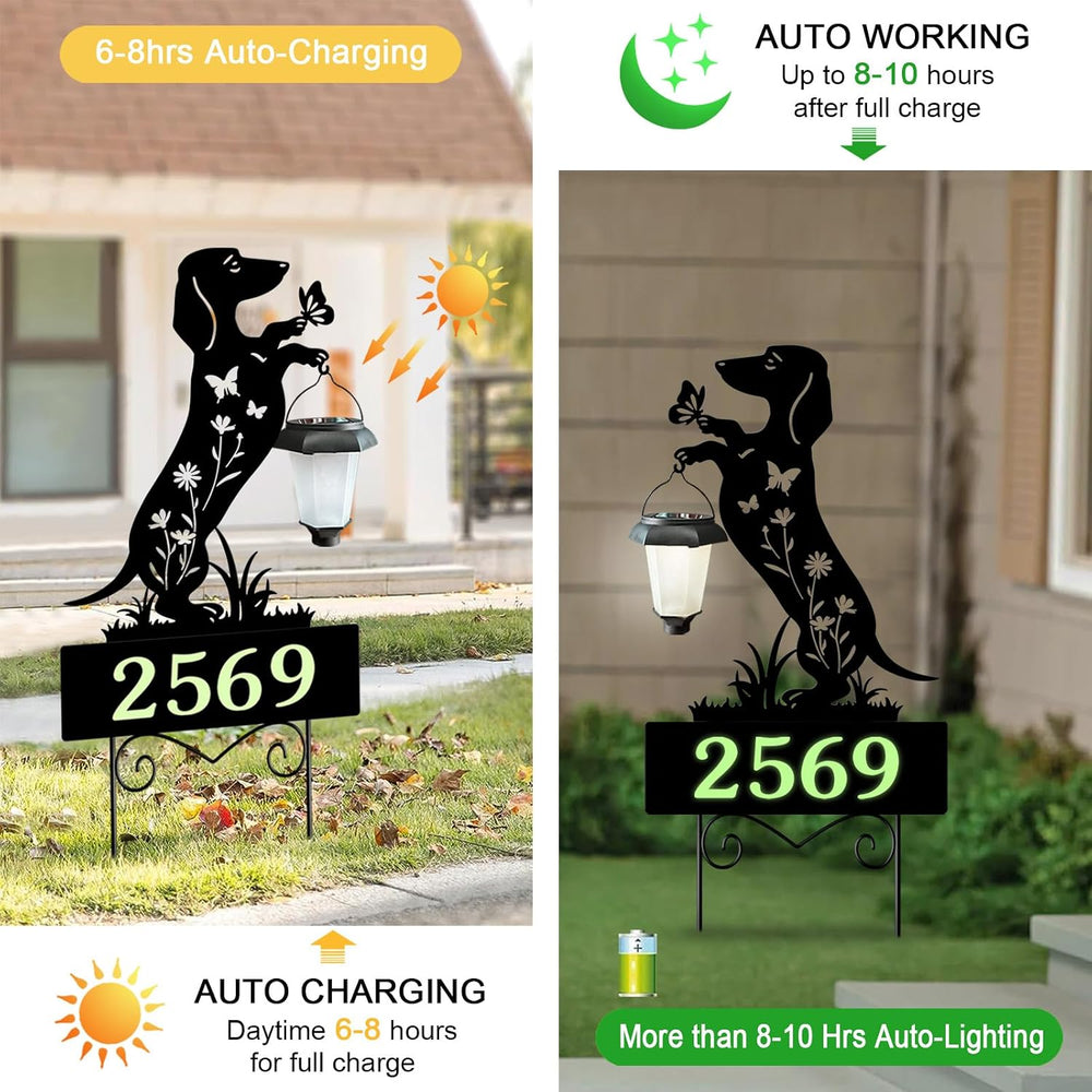 Solar House Numbers for Outside,Dachshund Address Signs for Houses Yard