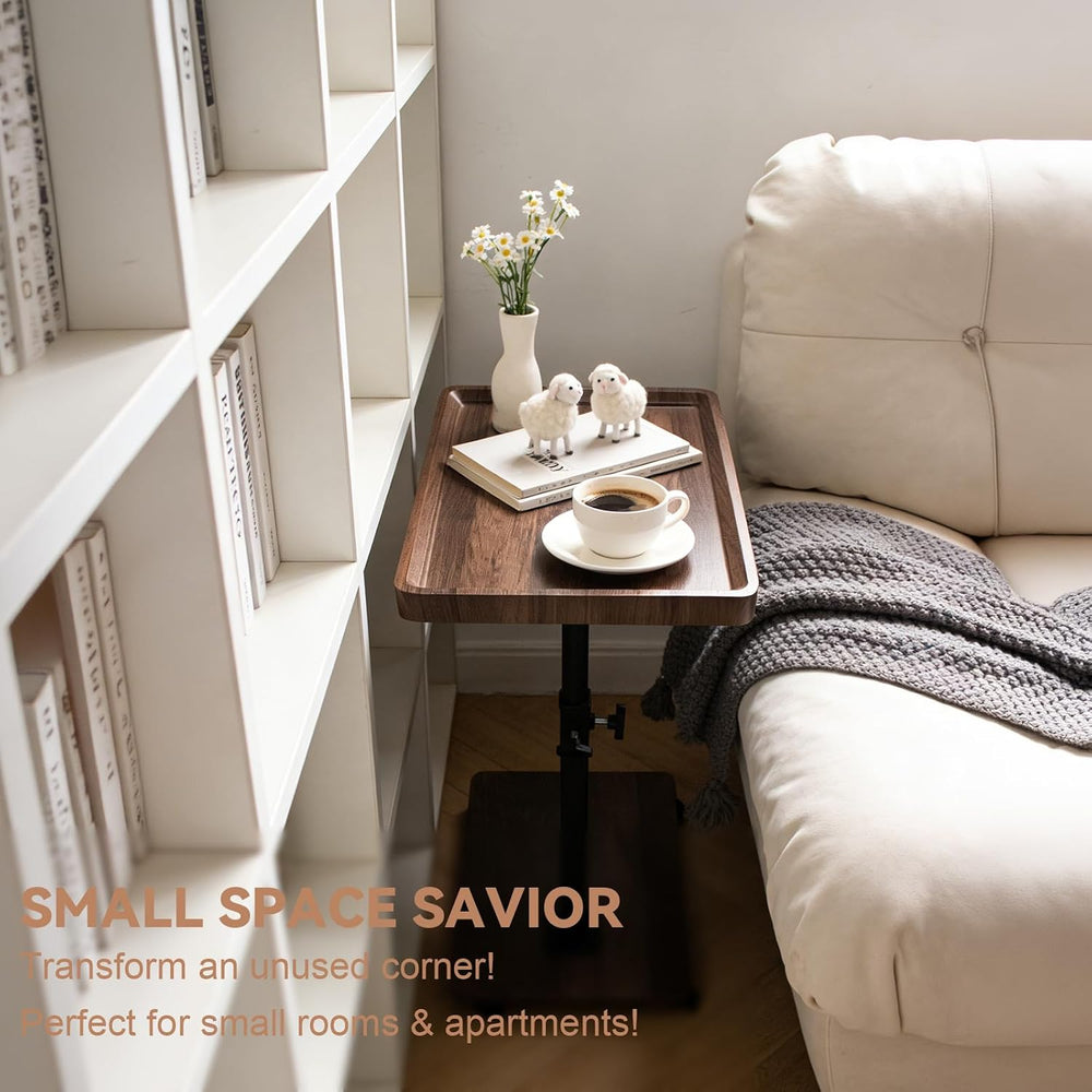 Small Rolling Side Table Adjustable Height, 360°Swivel C Table for Bed