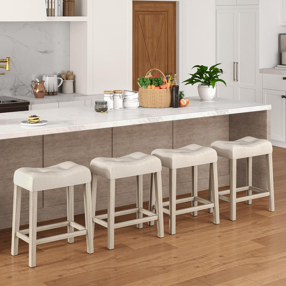 GIANTEX 24" Saddle Bar Stools Set of 4, Farmhouse Button Tufted Barstools