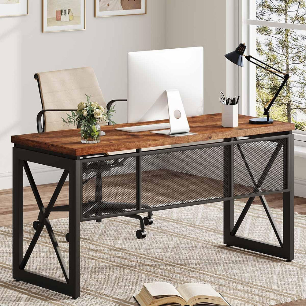 BON AUGURE 60 Inch Computer Desk for Home Office, Industrial Metal Wood Desks...