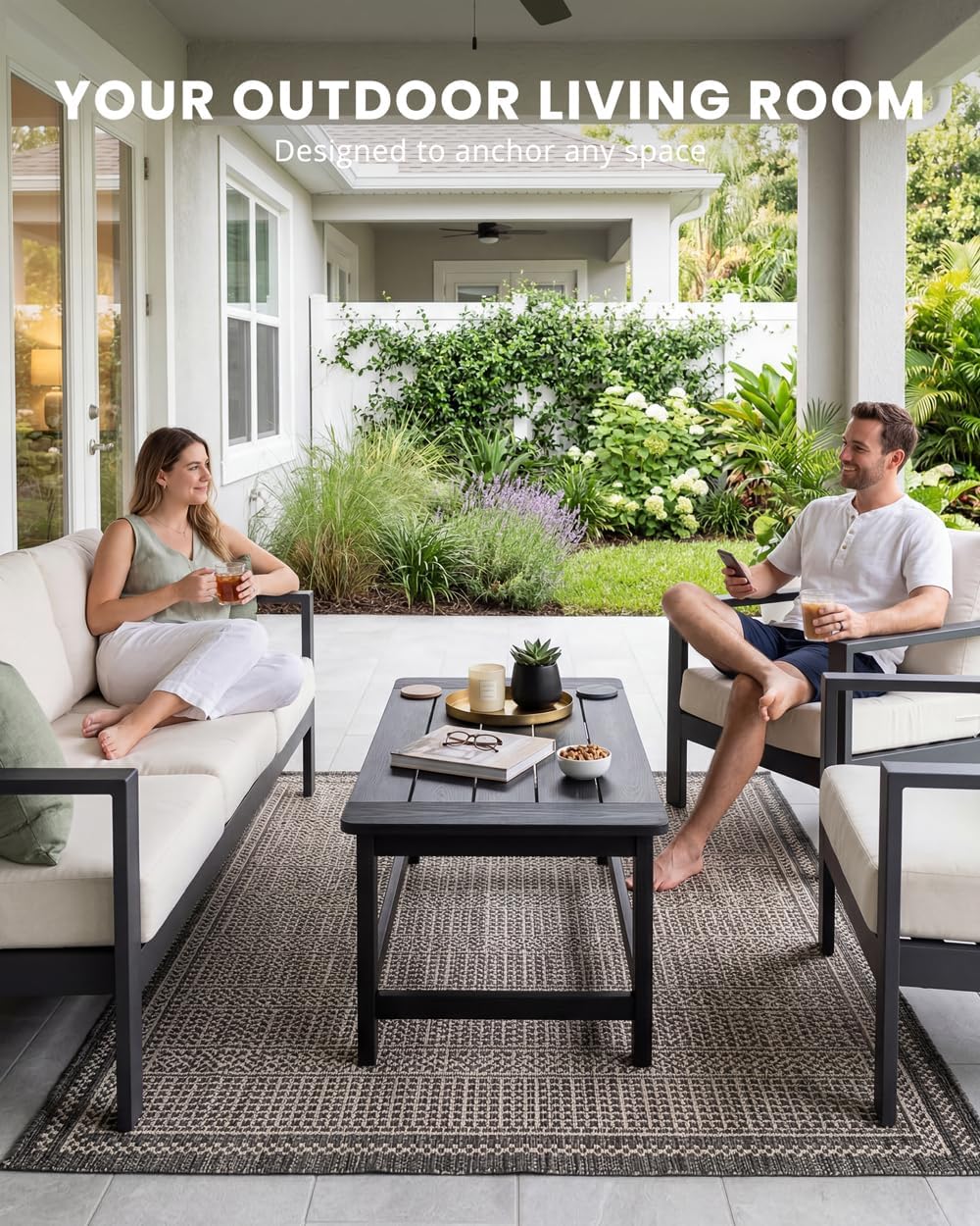 Outdoor Coffee Table Black, Small Poly Lumber, Patio Balcony Table
