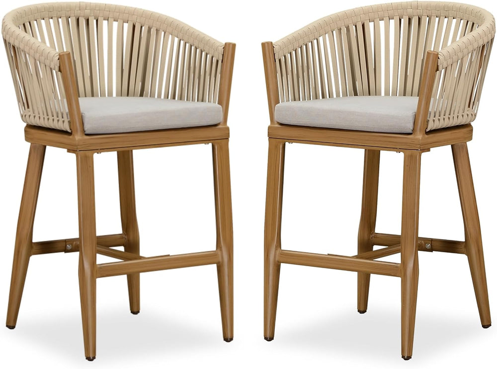 PURPLE LEAF Outdoor Patio Counter Stool Set of 2 Woven Rattan Teak Aluminum