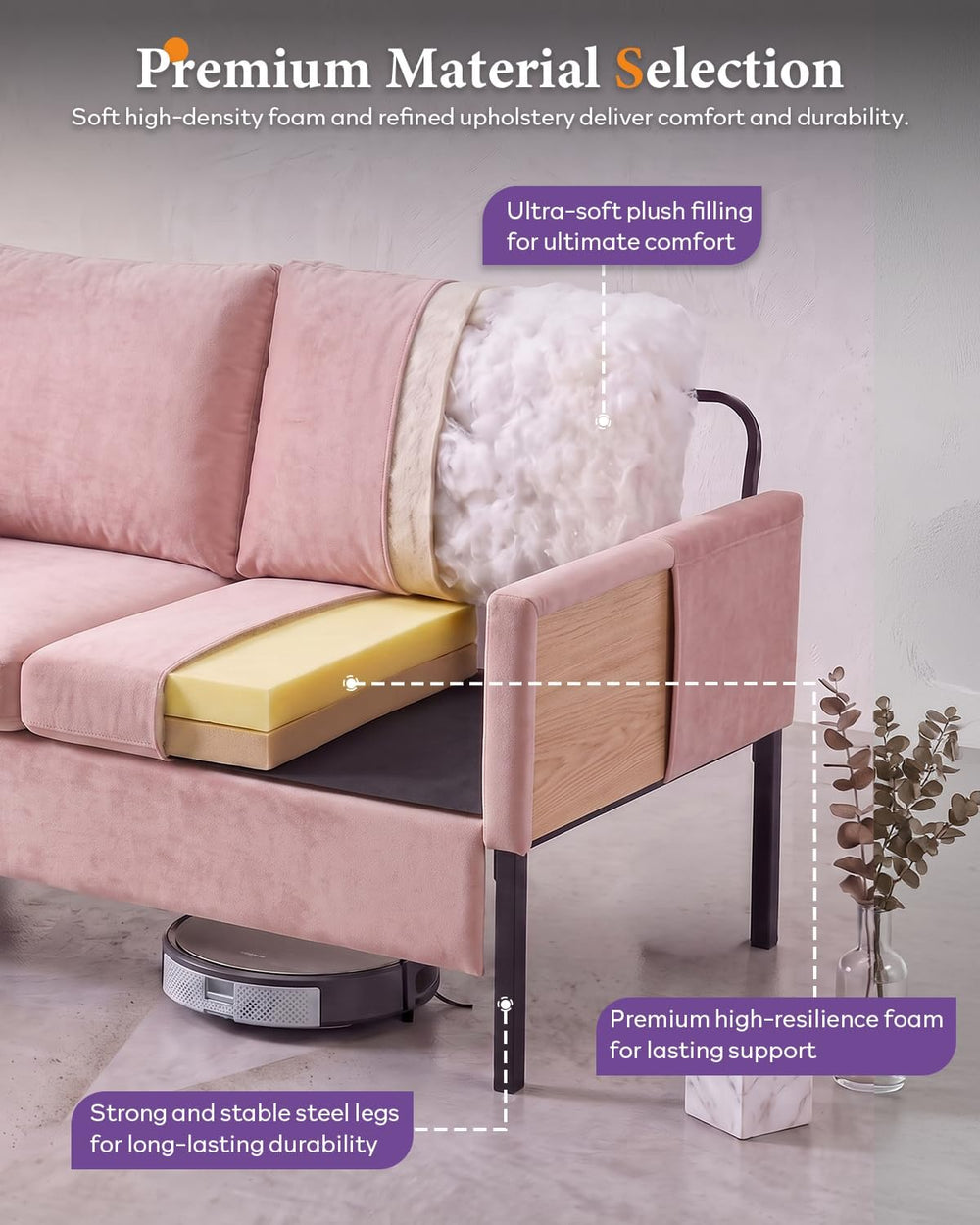 TYBOATLE 51'' Pink Small Couch Loveseat, 2-Seater Upholstered Sofa